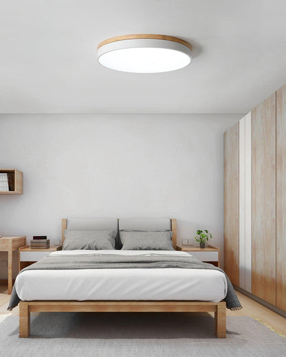 White Round Wooden Flush mount light Ceiling Lamp