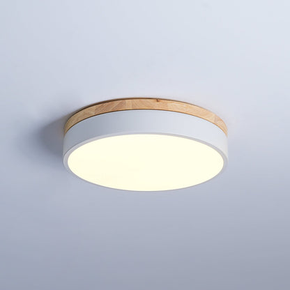 White Round Wooden Flush mount light Ceiling Lamp