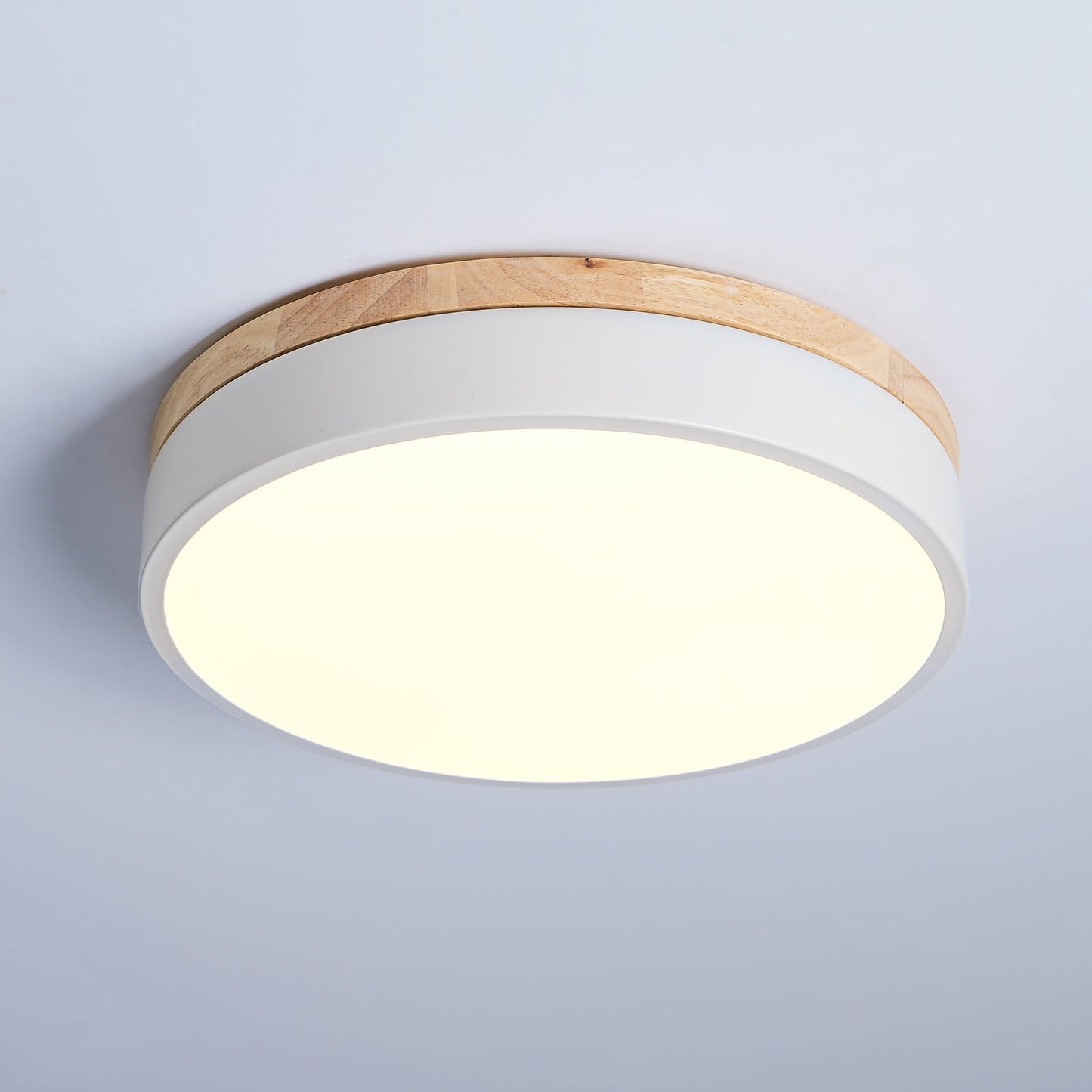 White Round Wooden Flush mount light Ceiling Lamp