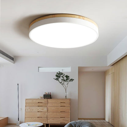 White Round Wooden Flush mount light Ceiling Lamp