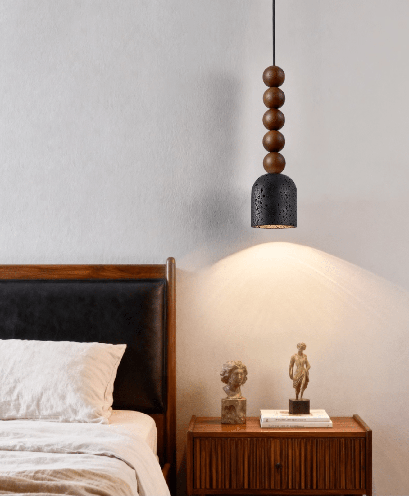 Wood Bead Travertine Pendant Light