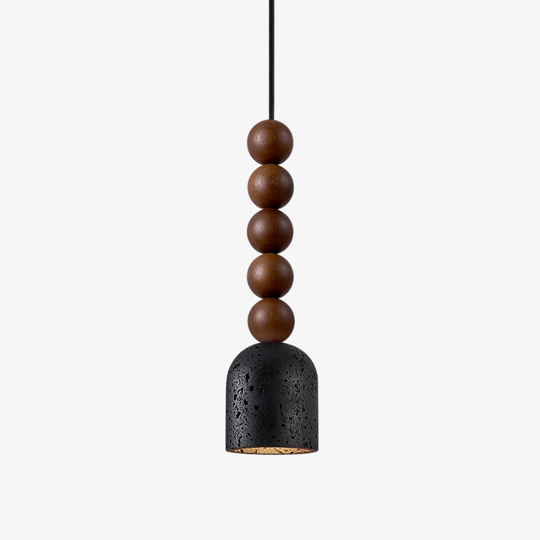 Wood Bead Travertine Pendant Light