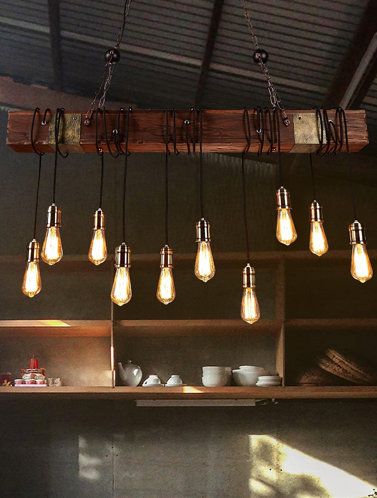 Wood Hanging Multi Electrolier Chandelier