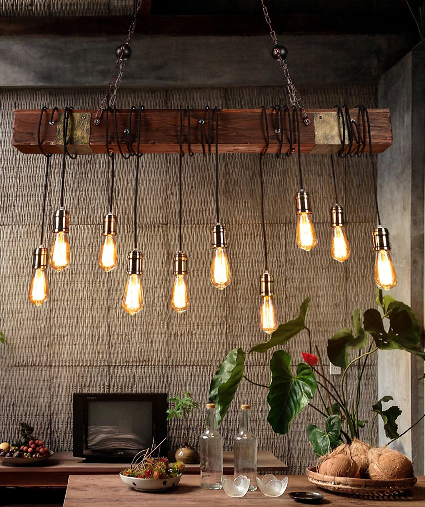 Wood Hanging Multi Electrolier Chandelier