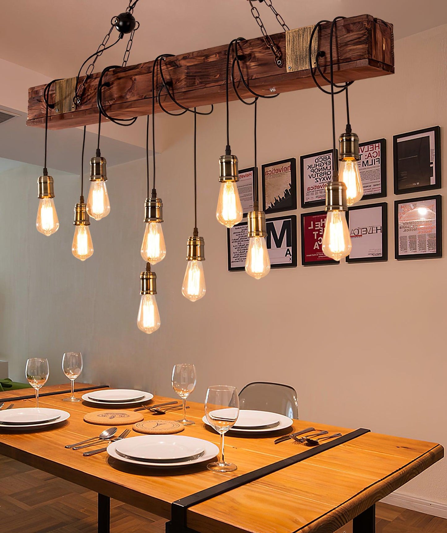 Wood Hanging Multi Electrolier Chandelier