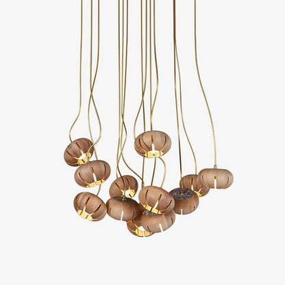 Wood Pumpkin Cluster Gasolier Chandelier