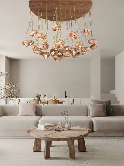 Wood Pumpkin Cluster Gasolier Chandelier