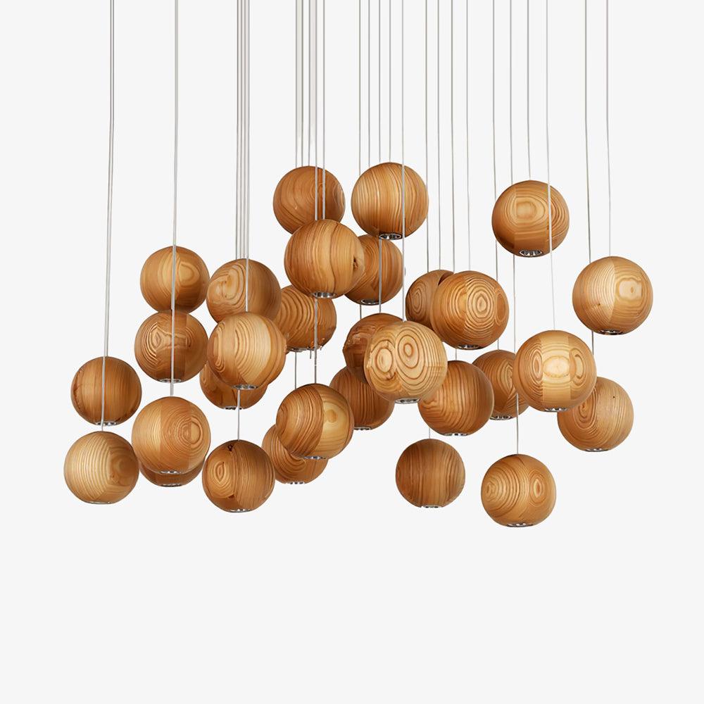 Wooden Orb Sphere Cluster Houselight Pendant Light