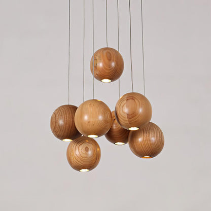 Wooden Orb Sphere Cluster Houselight Pendant Light