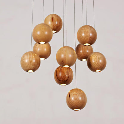 Wooden Orb Sphere Cluster Houselight Pendant Light