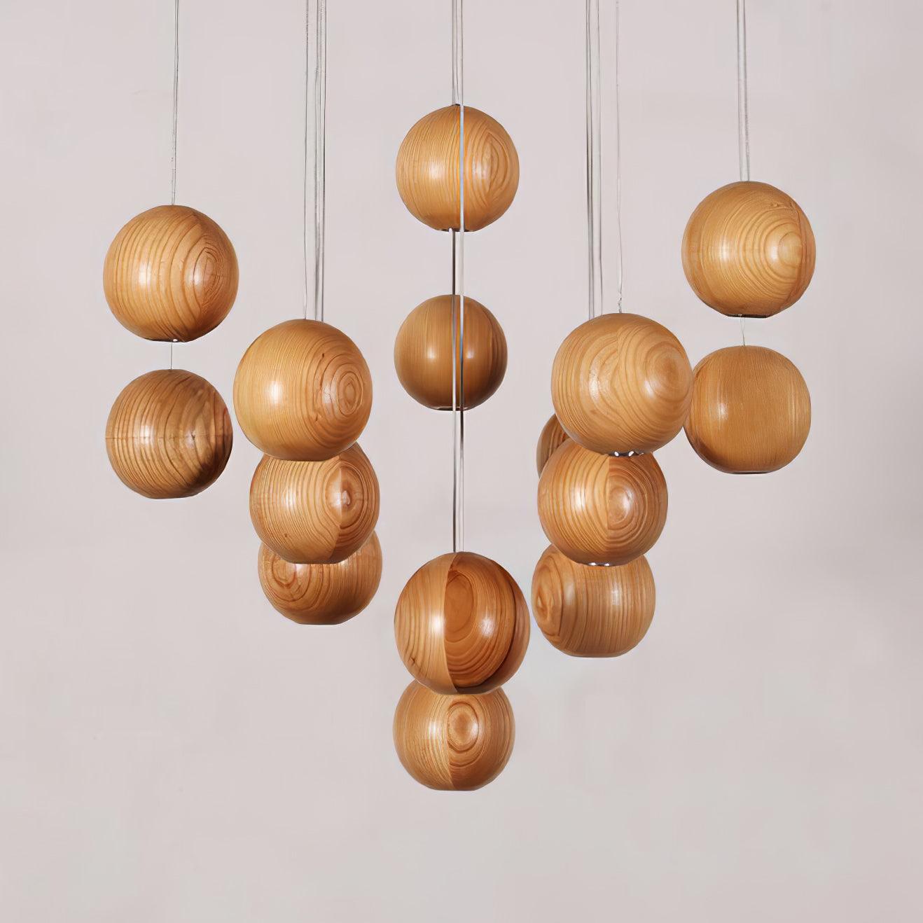 Wooden Orb Sphere Cluster Houselight Pendant Light