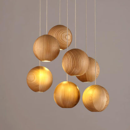 Wooden Orb Sphere Cluster Houselight Pendant Light