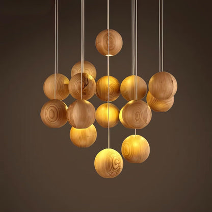 Wooden Orb Sphere Cluster Houselight Pendant Light