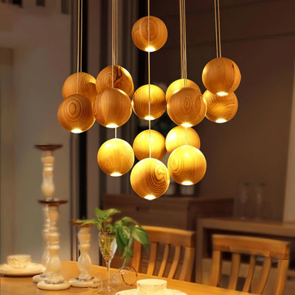 Wooden Orb Sphere Cluster Houselight Pendant Light