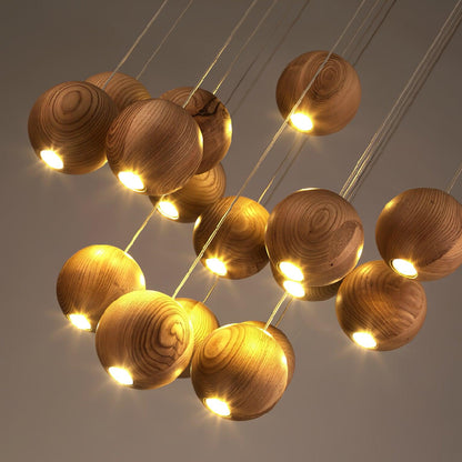 Wooden Orb Sphere Cluster Houselight Pendant Light