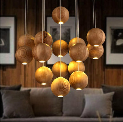 Wooden Orb Sphere Cluster Houselight Pendant Light