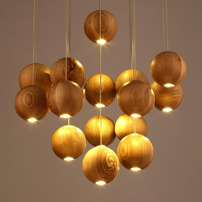 Wooden Orb Sphere Cluster Houselight Pendant Light