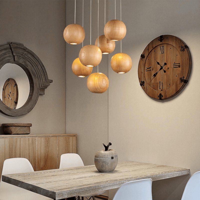 Wooden Orb Sphere Cluster Houselight Pendant Light