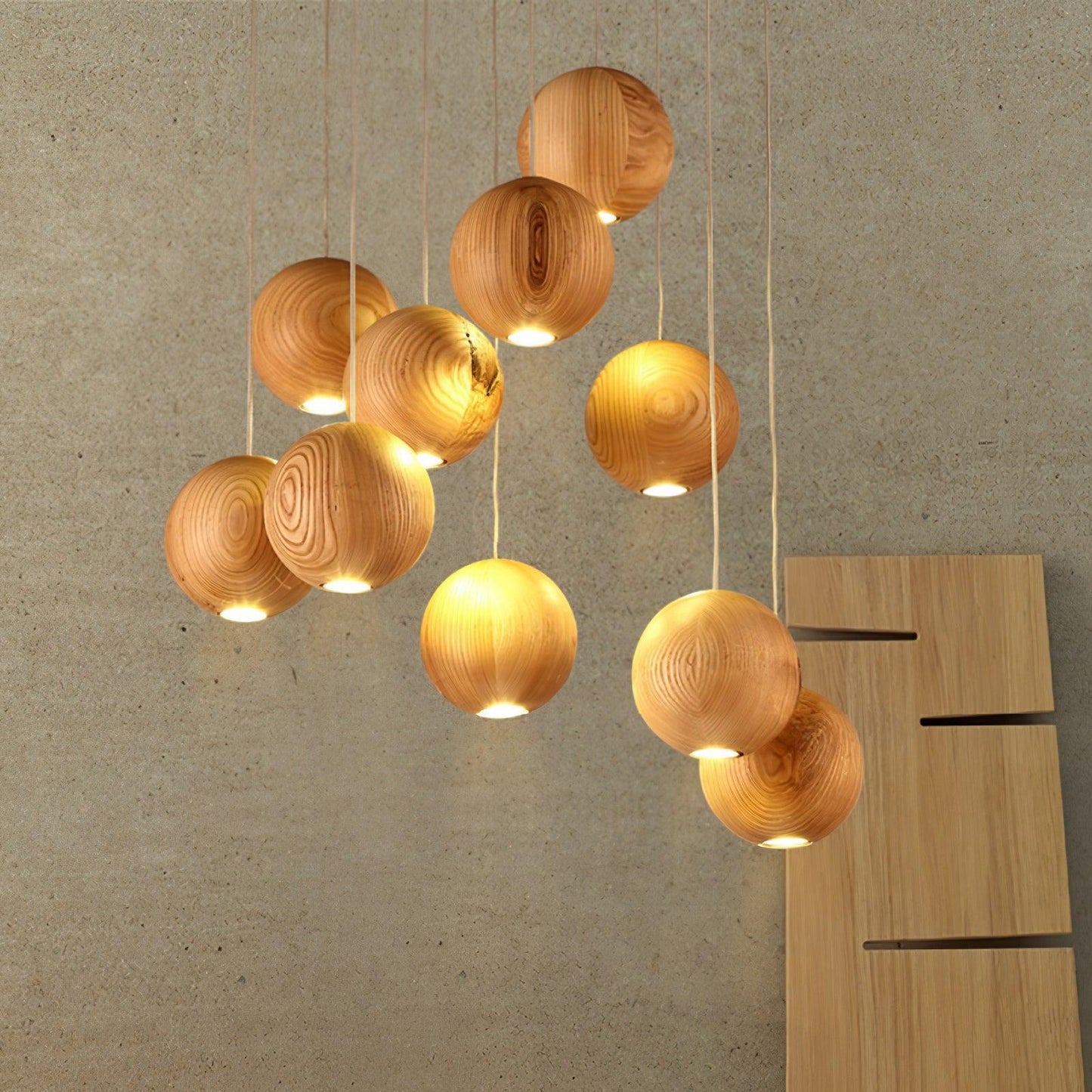 Wooden Orb Sphere Cluster Houselight Pendant Light