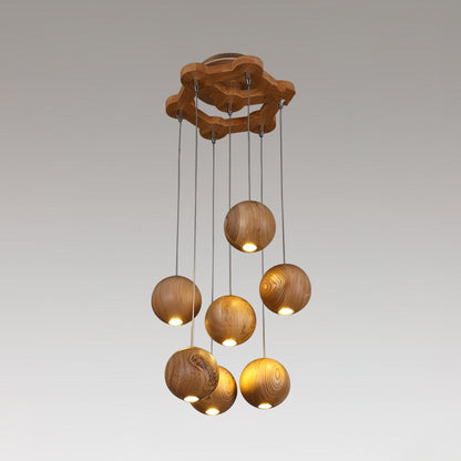 Wooden Orb Sphere Cluster Houselight Pendant Light