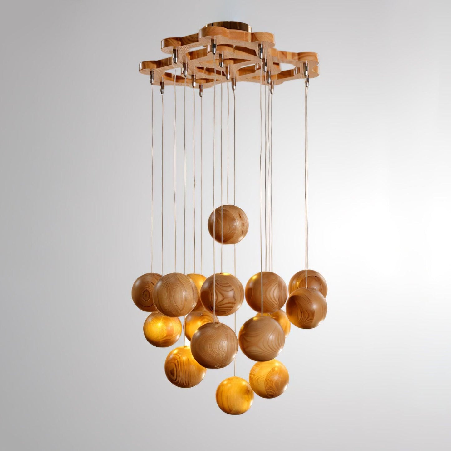 Wooden Orb Sphere Cluster Houselight Pendant Light