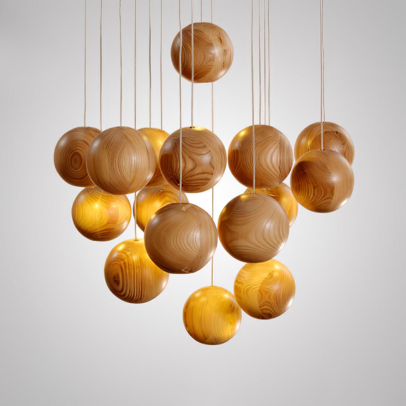 Wooden Orb Sphere Cluster Houselight Pendant Light