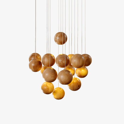 Wooden Orb Sphere Cluster Houselight Pendant Light