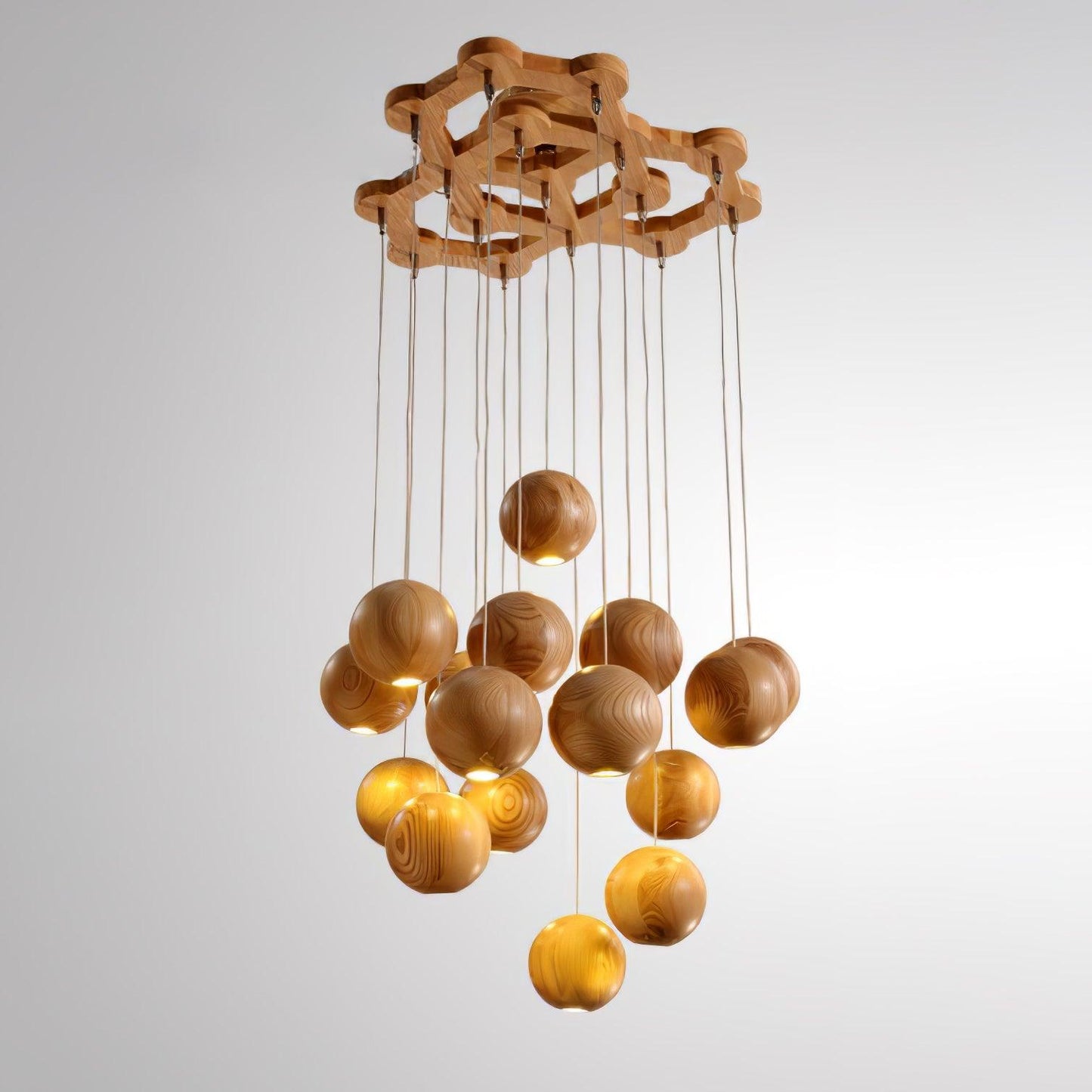 Wooden Orb Sphere Cluster Houselight Pendant Light