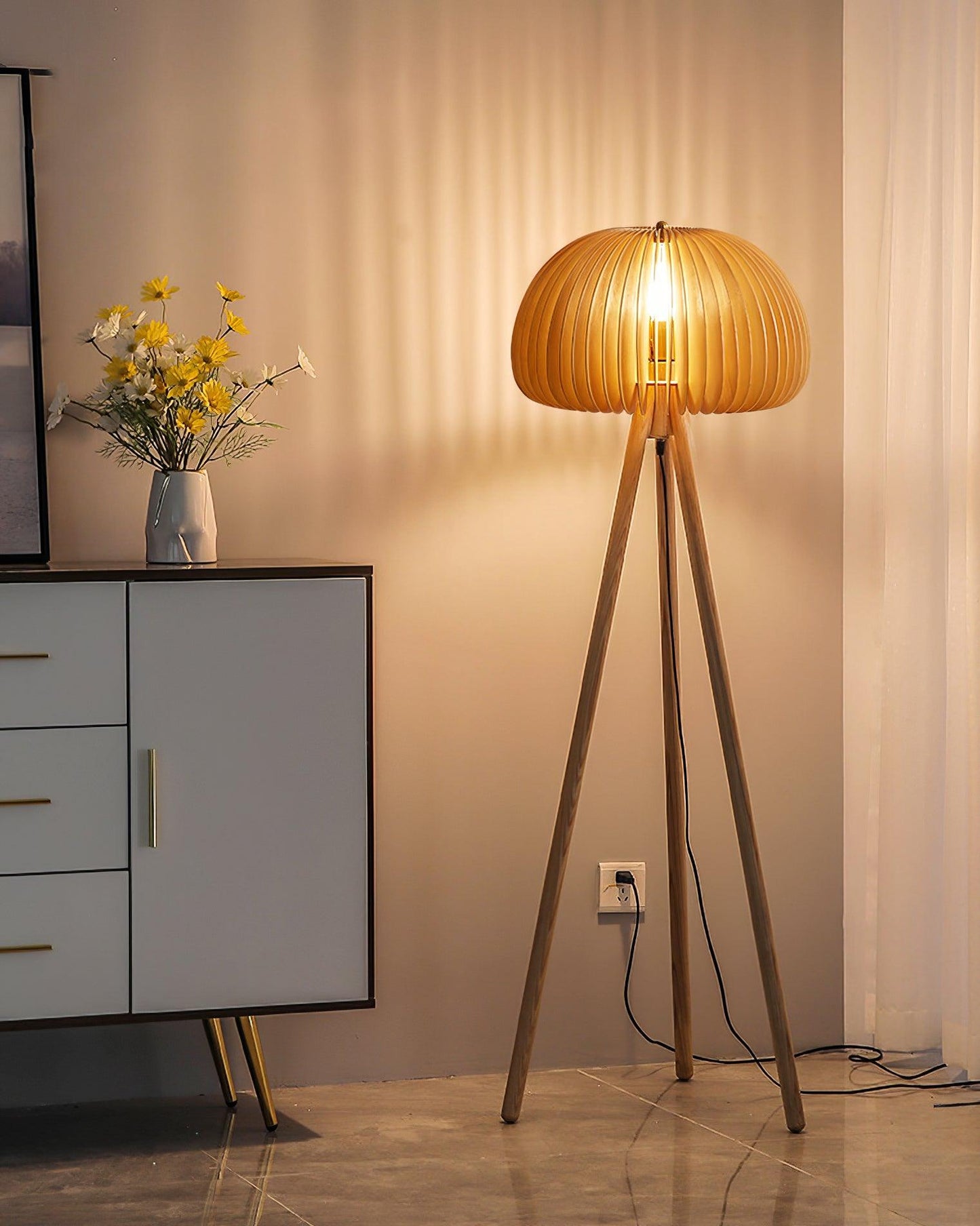 Wooden Pumpkin Uplight Lamp Floor Lamp