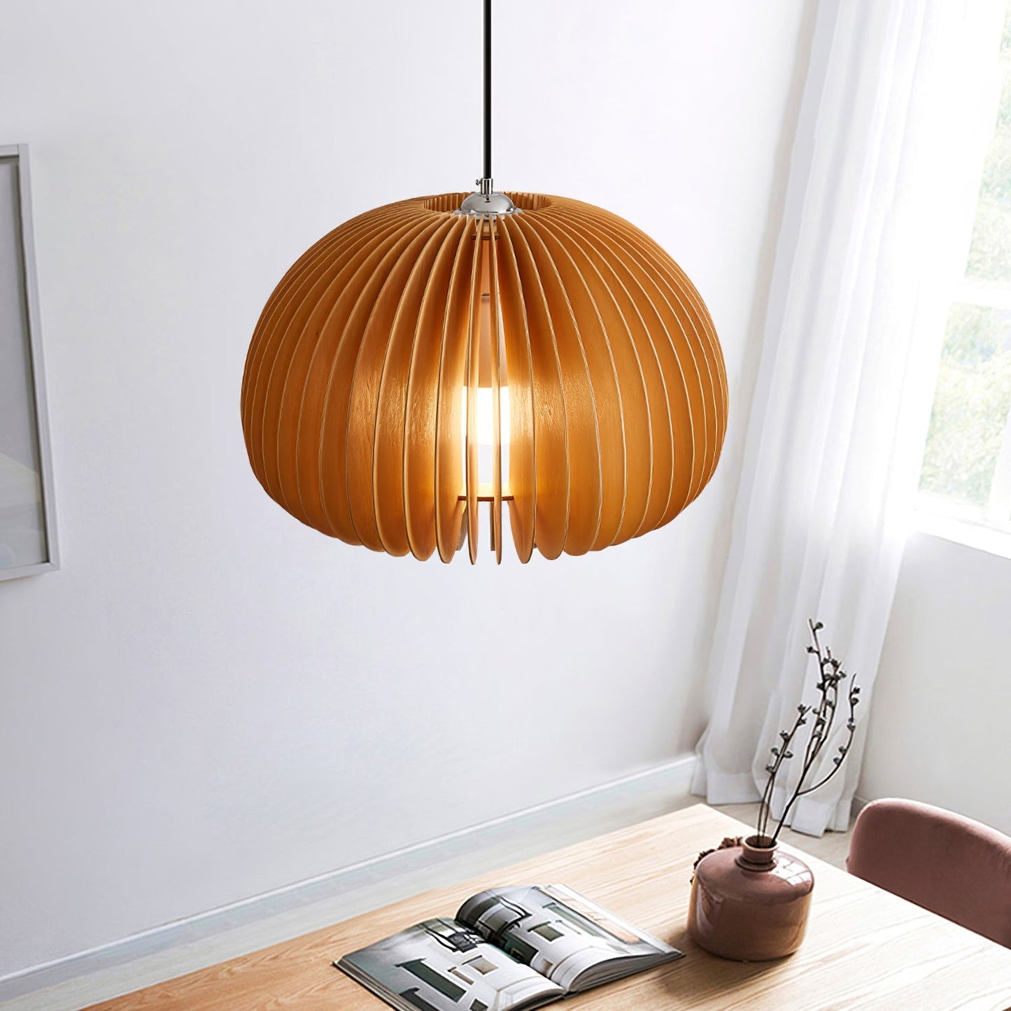 Wooden Pumpkin Ceiling light fitting Pendant Lamp