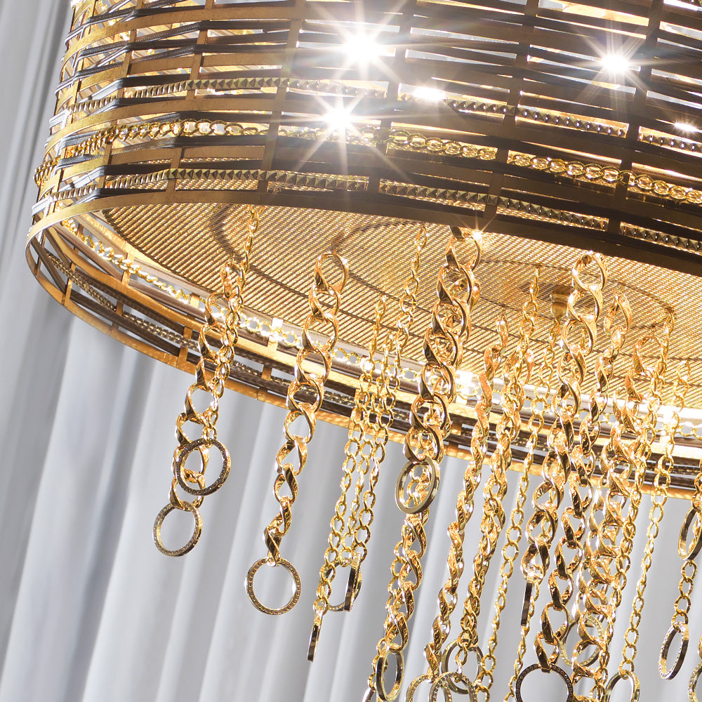 Modern Woven Leather Gold Metal Ceiling Light