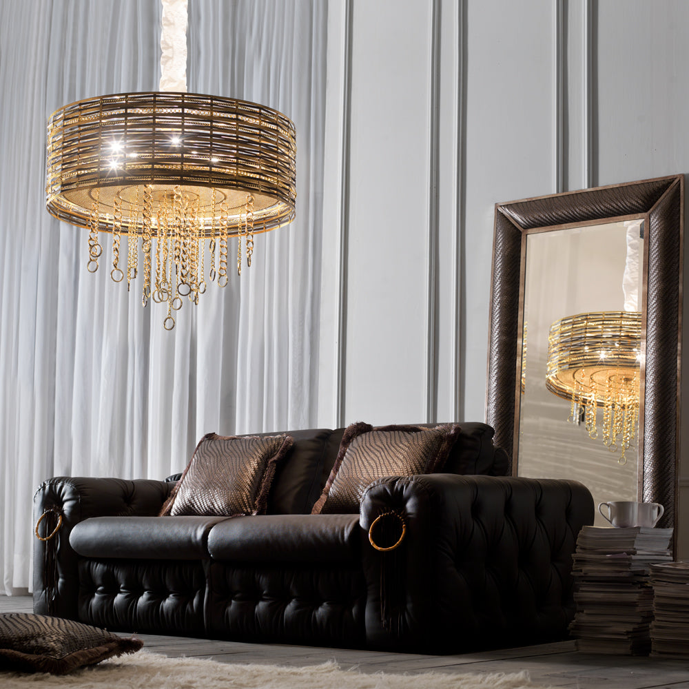 Modern Woven Leather Gold Metal Ceiling Light