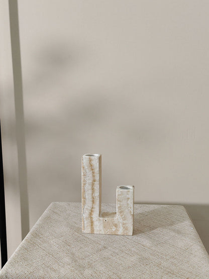 Yellow Travertine Candle Holder