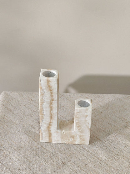 Yellow Travertine Candle Holder