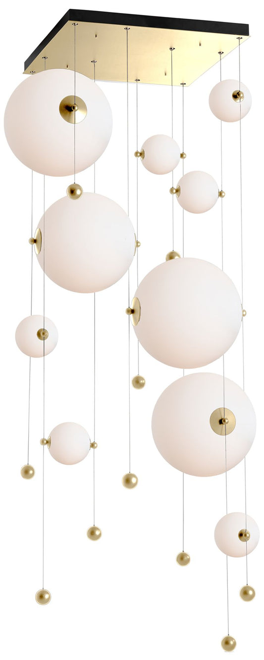 Abacus 10-Light Square LED Pendant - Brass - Opal Glass - Standard Height