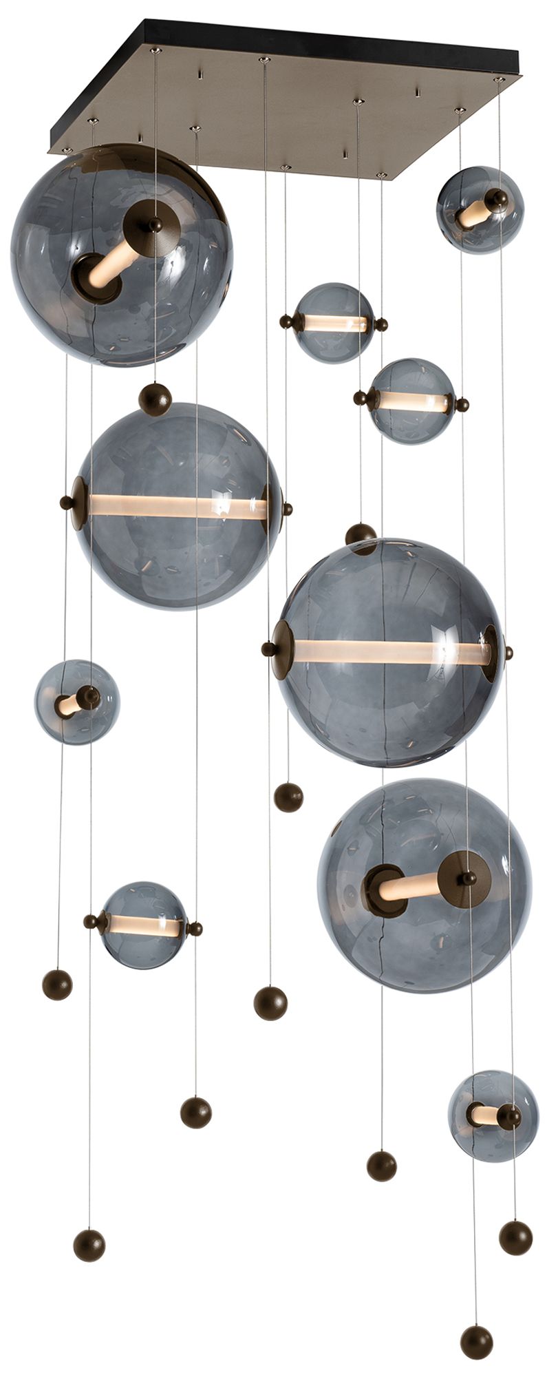 Abacus 10-Light Square LED Pendant - Bronze - Grey Glass - Standard Height