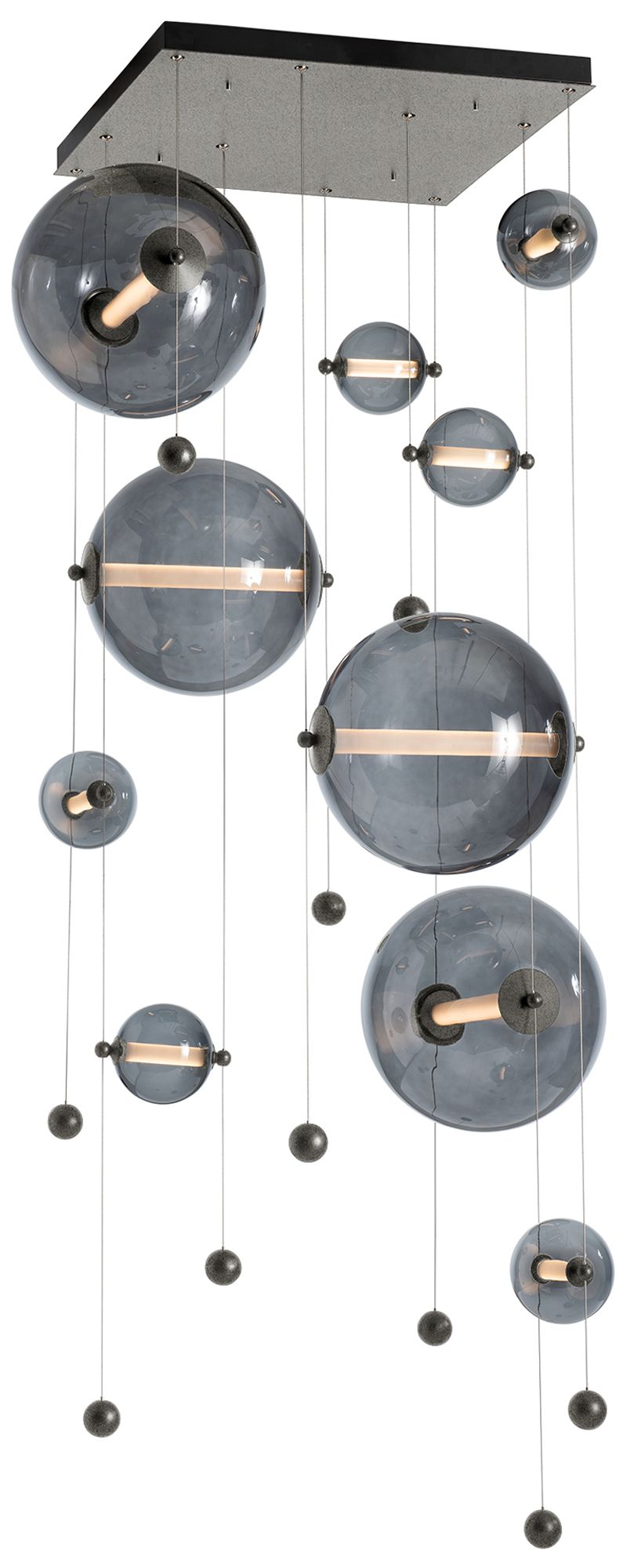 Abacus 10-Light Square LED Pendant - Iron  - Grey Glass - Standard Height