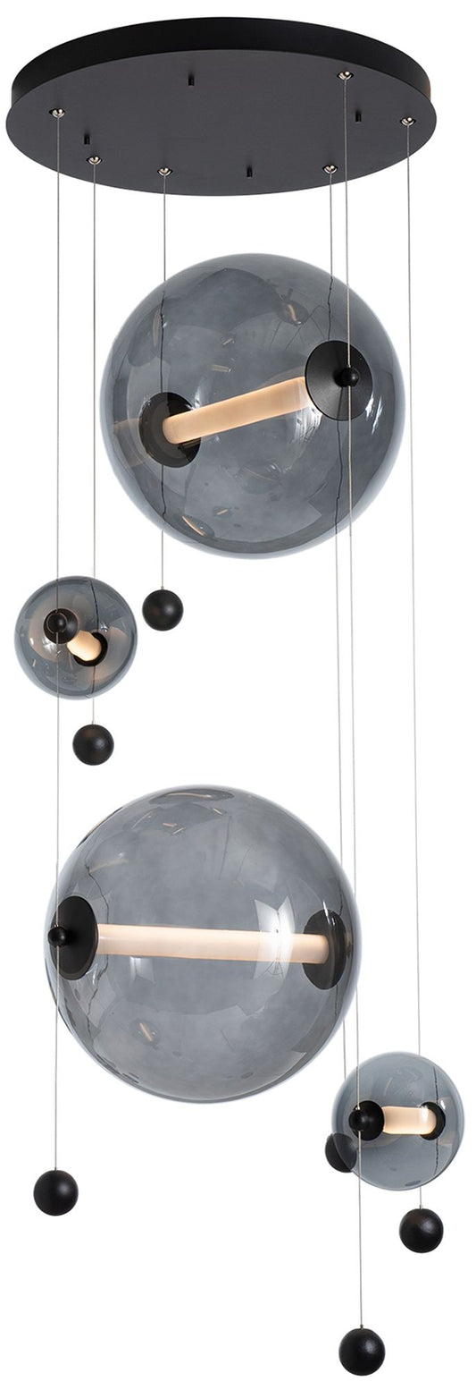 Abacus 4-Light Round LED Pendant - Black - Grey Glass - Standard Height