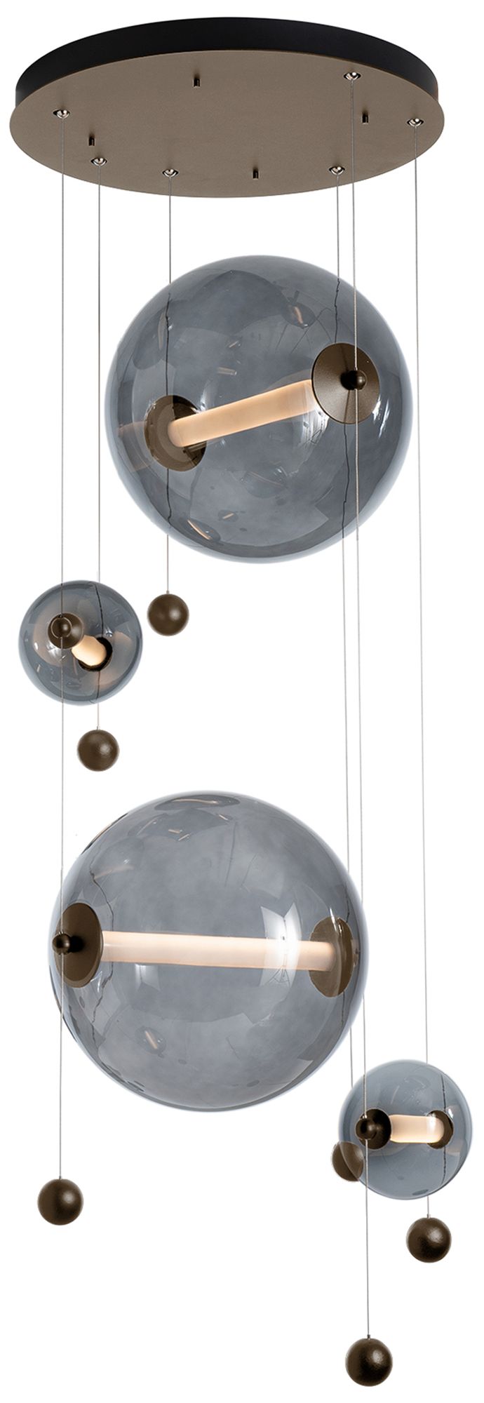 Abacus 4-Light Round LED Pendant - Bronze - Grey Glass - Standard Height