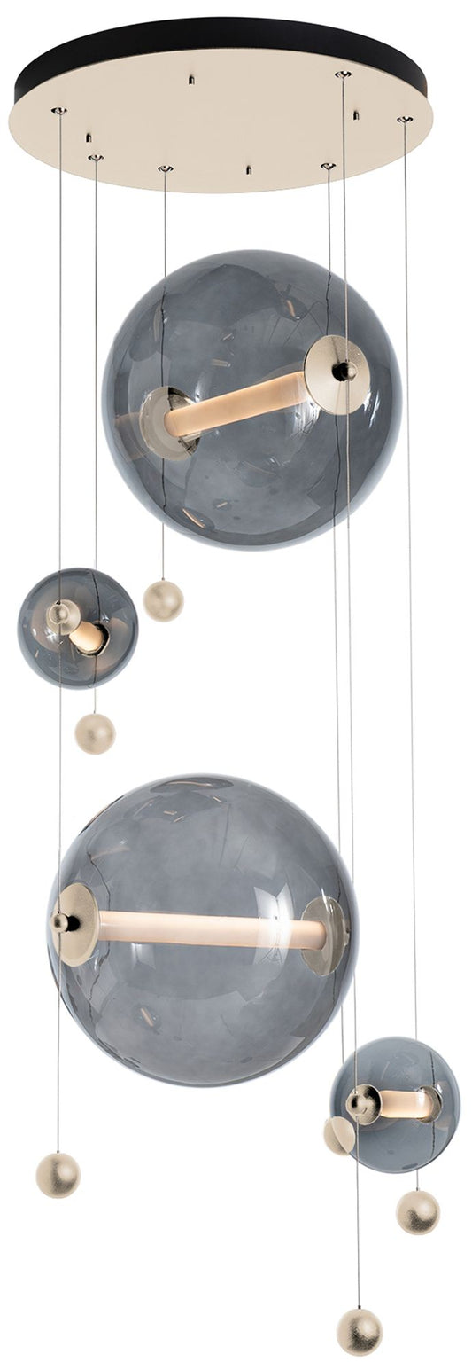 Abacus 4-Light Round LED Pendant - Gold - Grey Glass - Standard Height