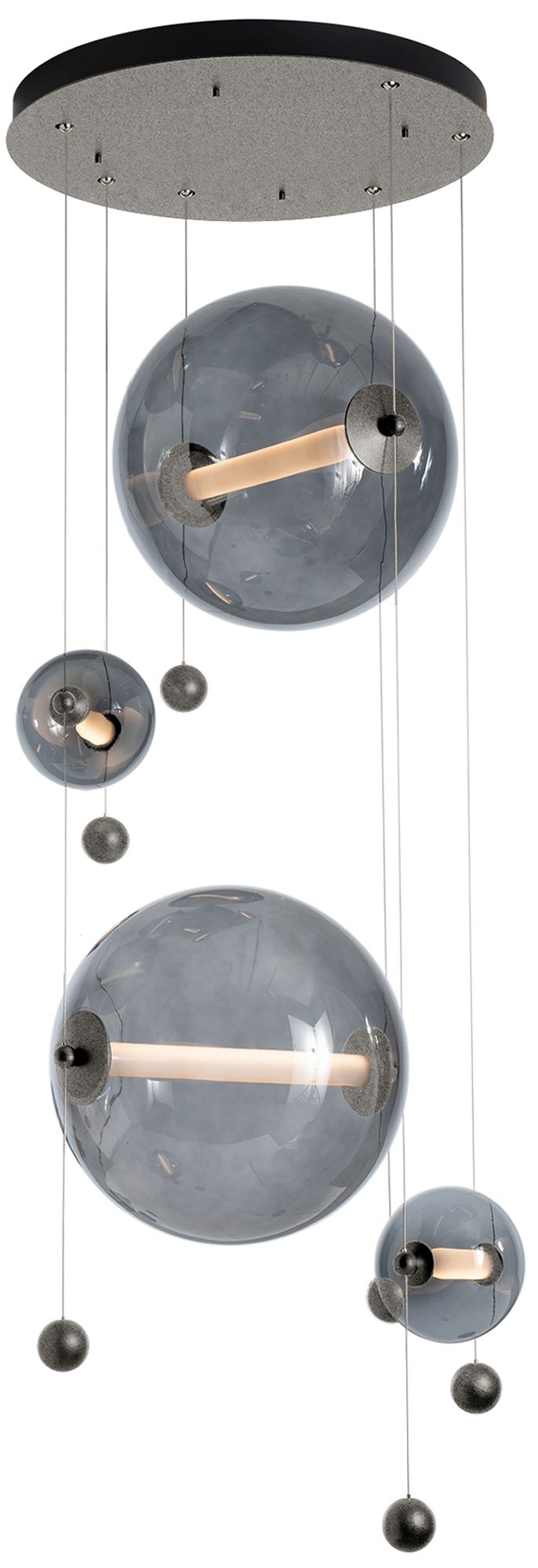 Abacus 4-Light Round LED Pendant - Iron - Cool Grey Glass - Standard Height