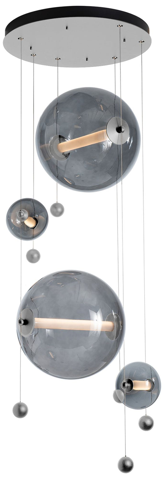 Abacus 4-Light Round LED Pendant - Platinum - Grey Glass - Standard Height