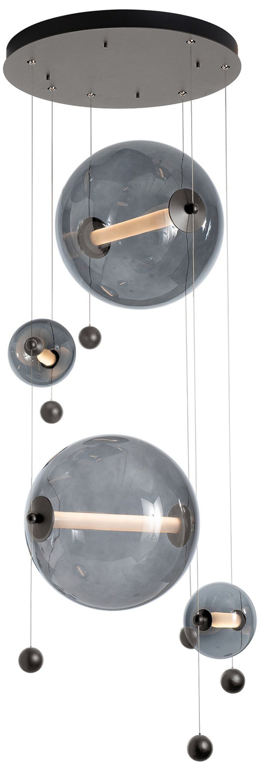 Abacus 4-Light Round LED Pendant - Smoke - Grey Glass - Standard Height