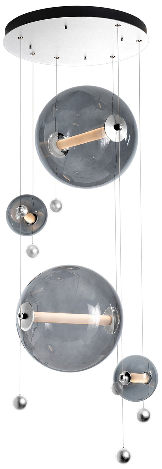 Abacus 4-Light Round LED Pendant - Sterling - Grey Glass - Standard Height