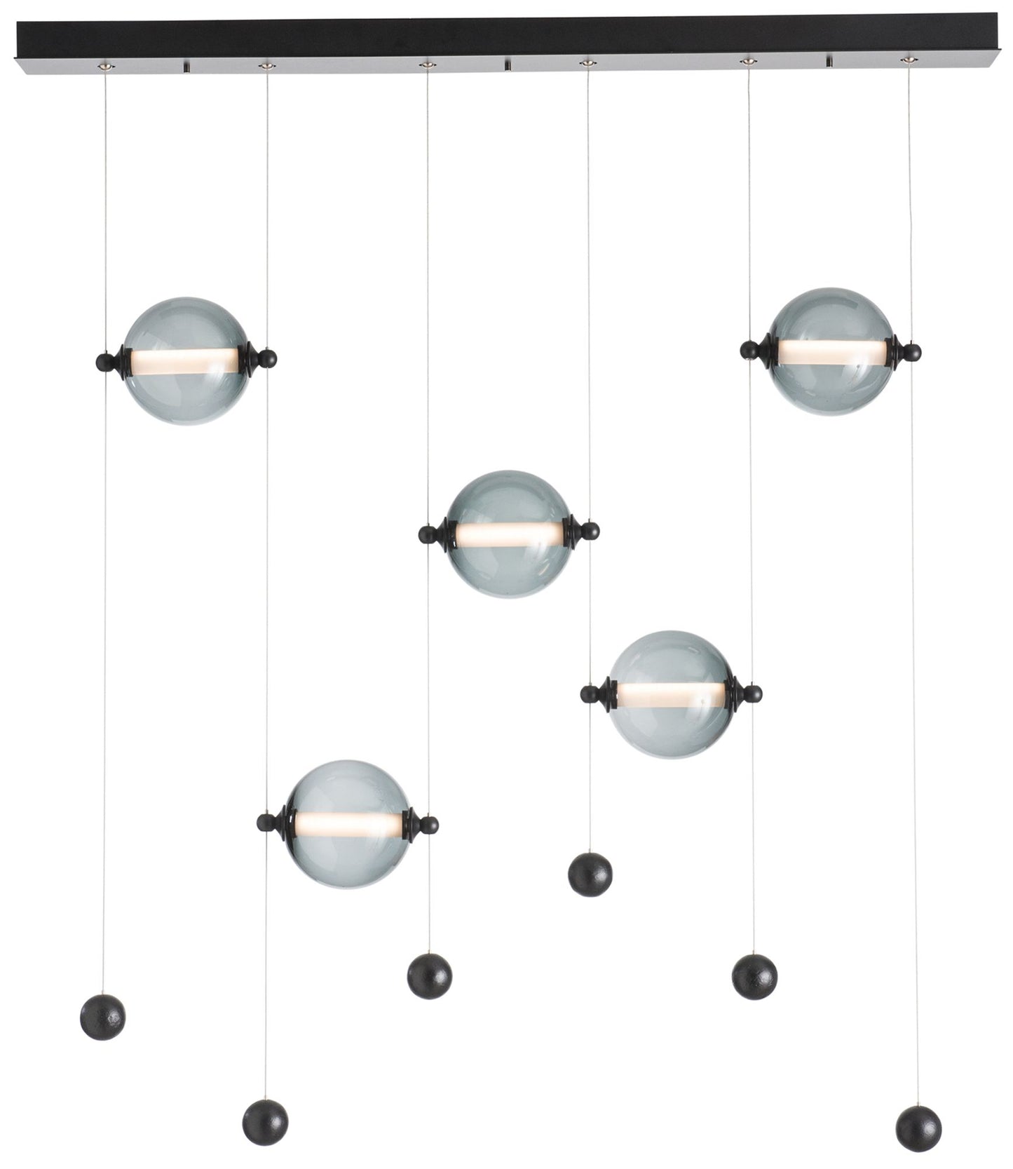 Abacus 5-Light LED Pendant - Black Finish - Grey Glass - Standard Height