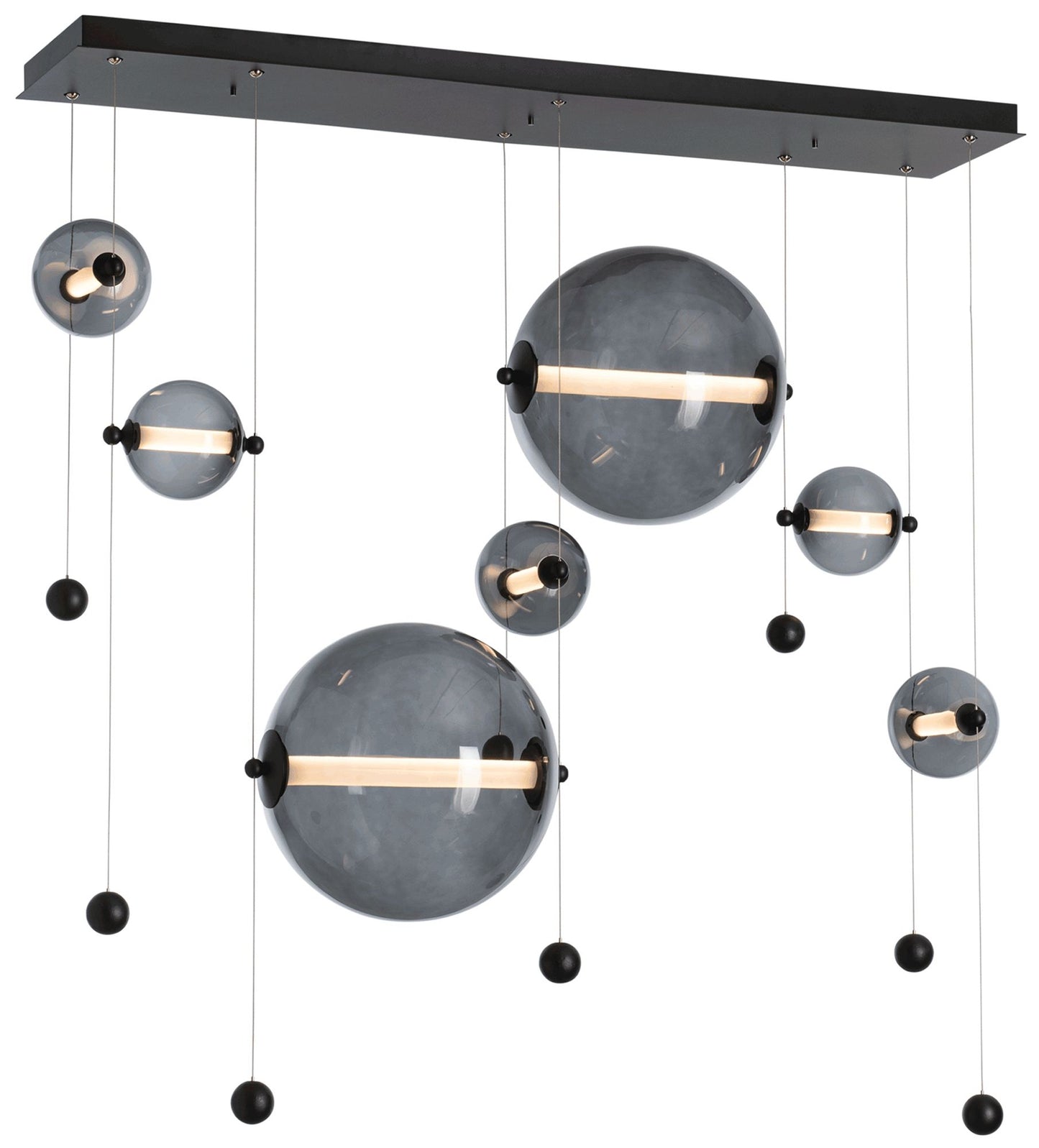 Abacus 7-Light Double Linear LED Pendant - Black - Grey Glass - Standard