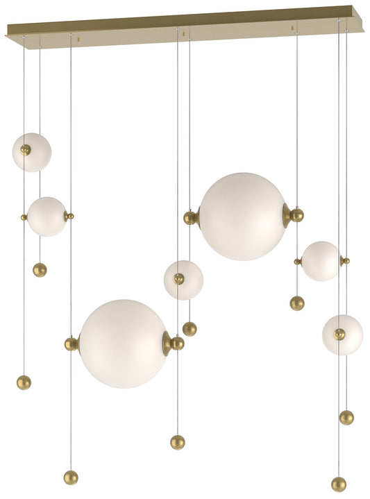 Abacus 7-Light Double Linear LED Pendant - Modern Brass - Opal