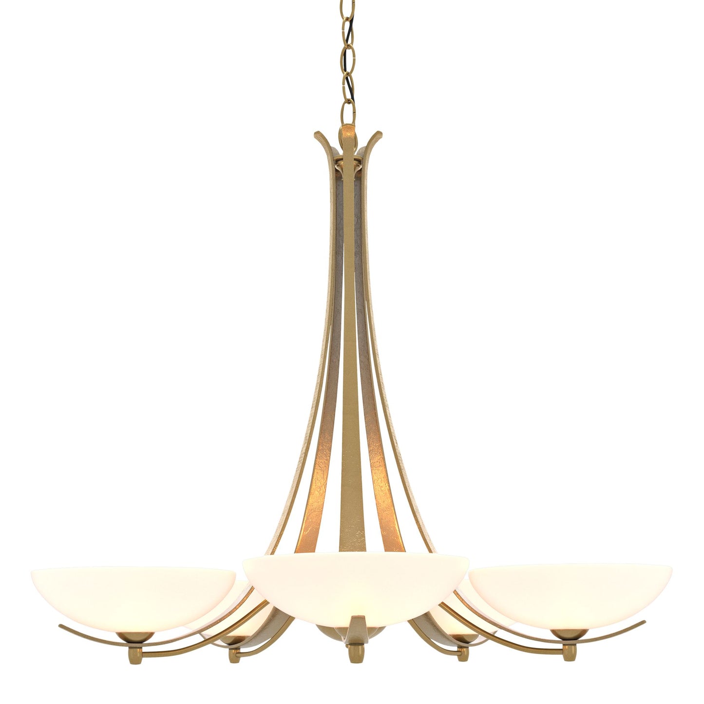 Aegis Modern Brass 5 Arm Chandelier With Opal Glass