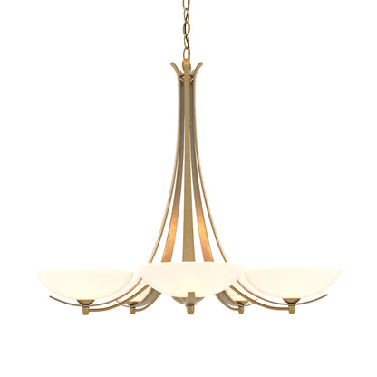 Aegis Modern Brass 5 Arm Chandelier With Opal Glass