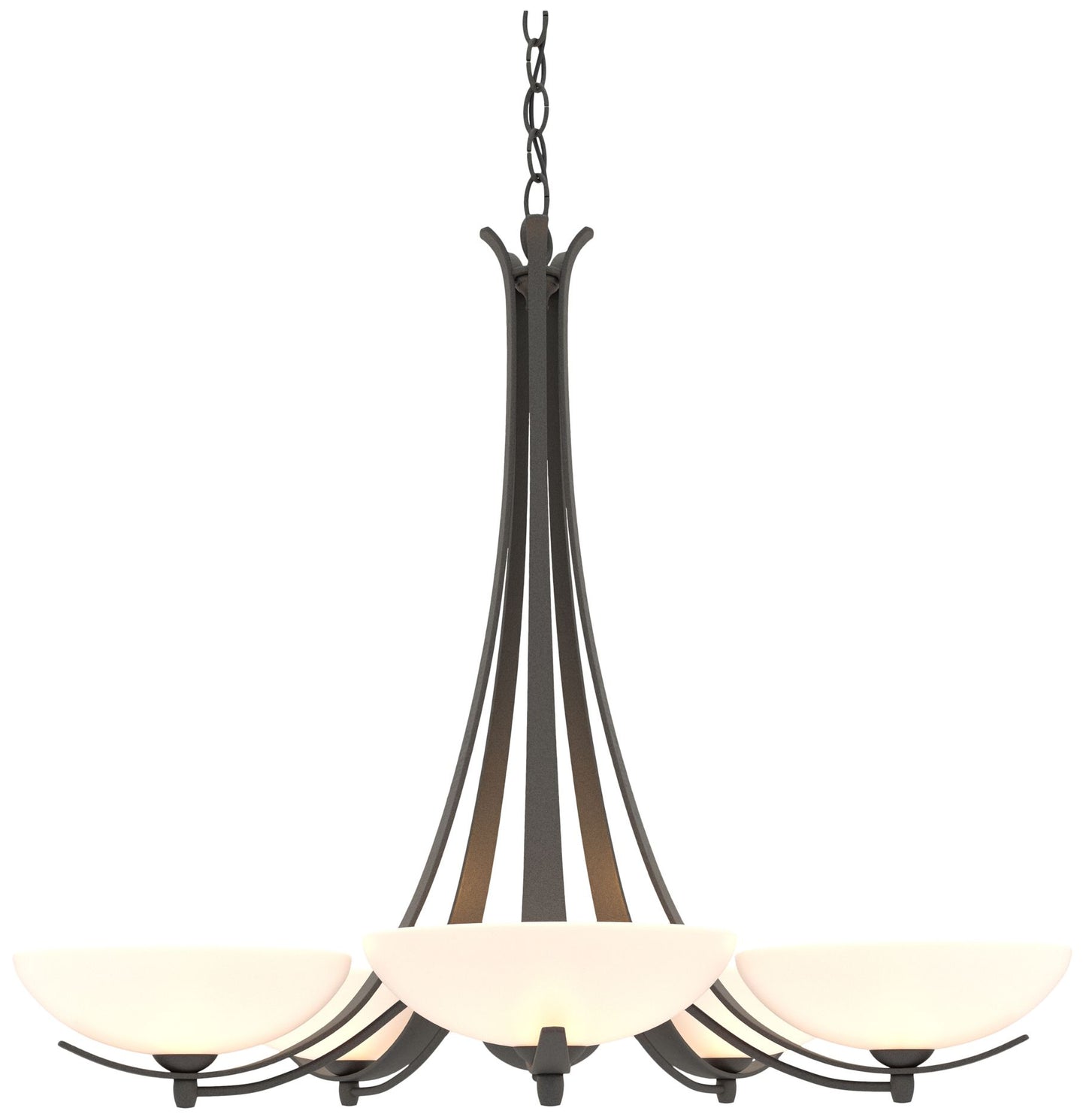 Aegis Natural Iron 5 Arm Chandelier With Opal Glass